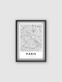 Cuadro Mapa Paris 30x40 Marco Negro